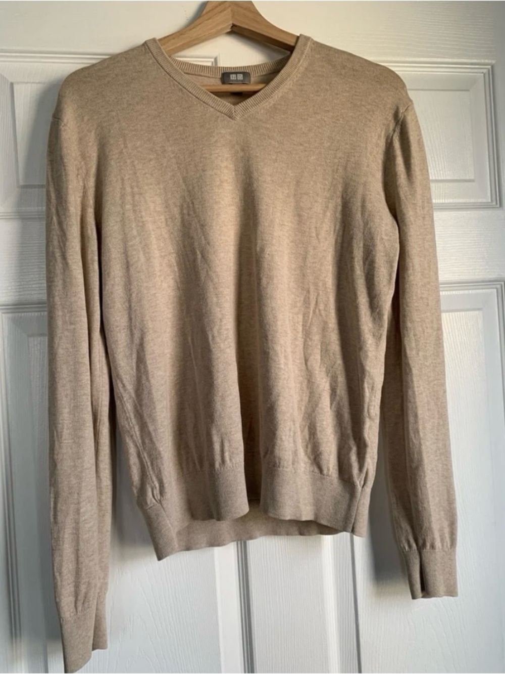 Uniqlo V-Neck Sweater - Size S, Tan/Beige - Small Hole on Front